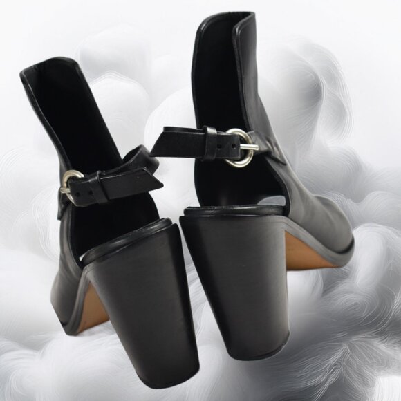 Rag & Bone Wyatt Black Leather Sling Back Peep Toe Heel, Size 40 (US 10) - Picture 5 of 12